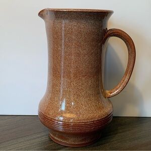 Signed Studio Pottery Pitcher/Vase Brown Signed Bello Vintage Handle Speckled